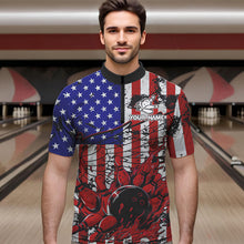 Load image into Gallery viewer, Vintage American Flag Wings Mens Bowling Polo, Quarter Zip Shirt Custom Patriotic Team bowling jersey NQS9314