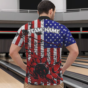 Vintage American Flag Wings Mens Bowling Polo, Quarter Zip Shirt Custom Patriotic Team bowling jersey NQS9314