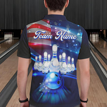 Load image into Gallery viewer, Blue Light American Flag Mens Bowling Polo, Quarter Zip Shirt Custom Patriotic Team bowling jersey NQS9315