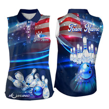 Load image into Gallery viewer, Blue Light American Flag Bowling Sleeveless Polo Shirt Custom Patriotic Team bowling jersey NQS9315