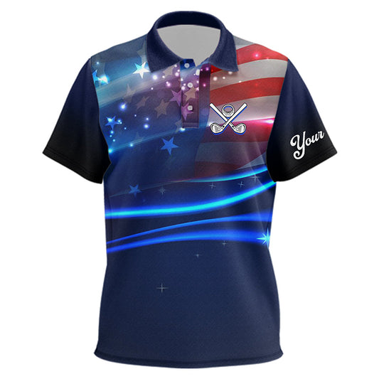 Blue Lights American Flag Kid golf polo shirts custom patriotic golf shirts for Kid NQS9316
