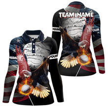Load image into Gallery viewer, American Flag Eagle flame golf ball Womens golf polo shirts custom patriotic golf shirts for women NQS9317
