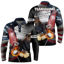 Load image into Gallery viewer, American Flag Eagle flame golf ball Mens golf polo shirts custom patriotic golf shirts for men NQS9317