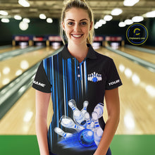 Load image into Gallery viewer, Black and blue light Women bowling Polo, Quarter Zip Shirt Custom bowling ball and pins Team jerseys NQS9829