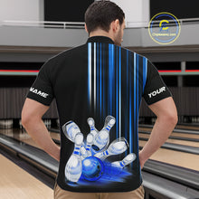 Load image into Gallery viewer, Black and blue light Men bowling Polo, Quarter Zip Shirt Custom bowling ball and pins Team jerseys NQS9829