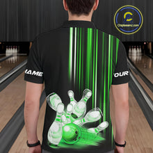 Load image into Gallery viewer, Black and Green light Men bowling Polo, Quarter Zip Shirt Custom bowling ball and pins Team jerseys NQS9830