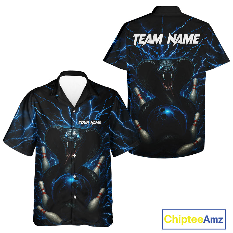 Personalized Blue Thunder Lightning Cobra Snake Hawaiian bowling shirt Custom Name Bowling Team Jersey NQS9834