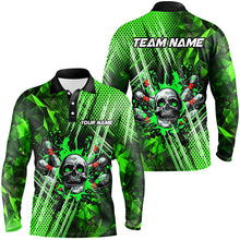 Load image into Gallery viewer, Green bowling pattern skull Men bowling Polo, Quarter Zip shirts Custom Bowling Team League Jerseys NQS7751