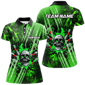 Green bowling pattern skull Women bowling Polo, Quarter Zip shirts Custom Bowling Team League Jerseys NQS7751