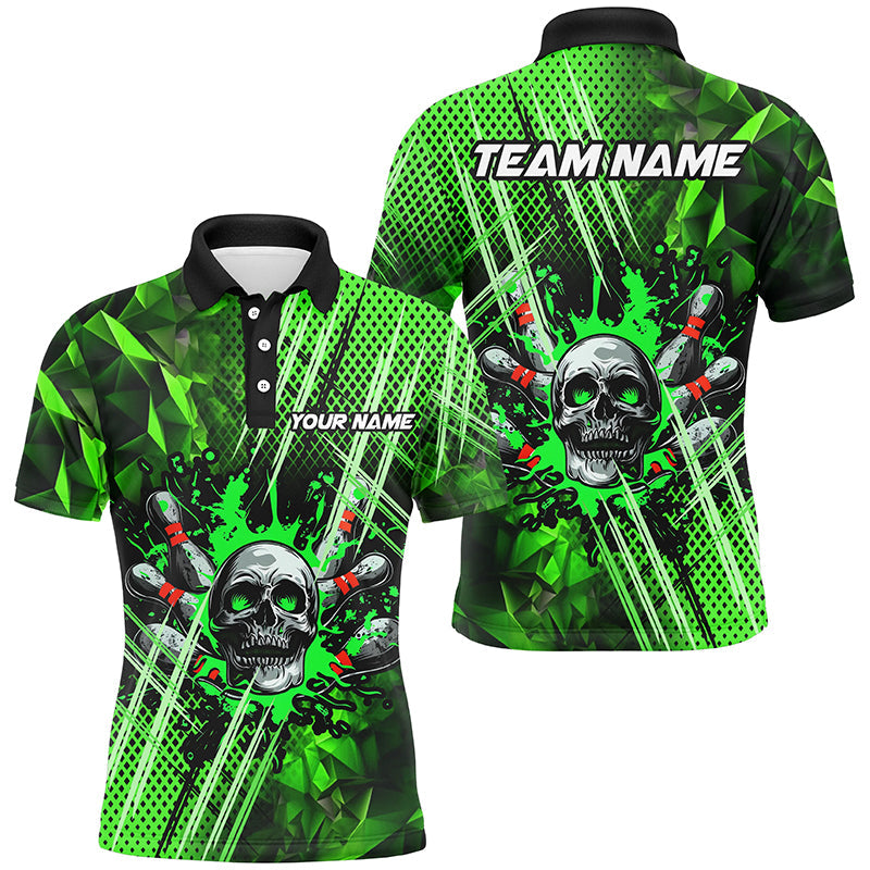 Green bowling pattern skull Men bowling Polo, Quarter Zip shirts Custom Bowling Team League Jerseys NQS7751