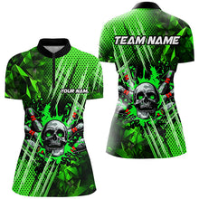 Load image into Gallery viewer, Green bowling pattern skull Women bowling Polo, Quarter Zip shirts Custom Bowling Team League Jerseys NQS7751