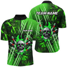 Load image into Gallery viewer, Green bowling pattern skull Men bowling Polo, Quarter Zip shirts Custom Bowling Team League Jerseys NQS7751