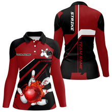 Load image into Gallery viewer, Black and Red Flame Bowling Jerseys Women Strike Bowling Custom Bowling Polo, Quarter-Zip Shirts NQS7752