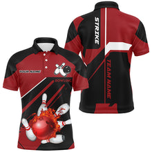 Load image into Gallery viewer, Black and Red Flame Bowling Jerseys Men Strike Bowling Custom Bowling Polo, Quarter-Zip Shirts NQS7752