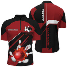 Load image into Gallery viewer, Black and Red Flame Bowling Jerseys Men Strike Bowling Custom Bowling Polo, Quarter-Zip Shirts NQS7752