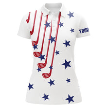 Load image into Gallery viewer, Personalized white golf clubs polos shirt for women American flag 4th July patriotic ladies golf tops NQS7758