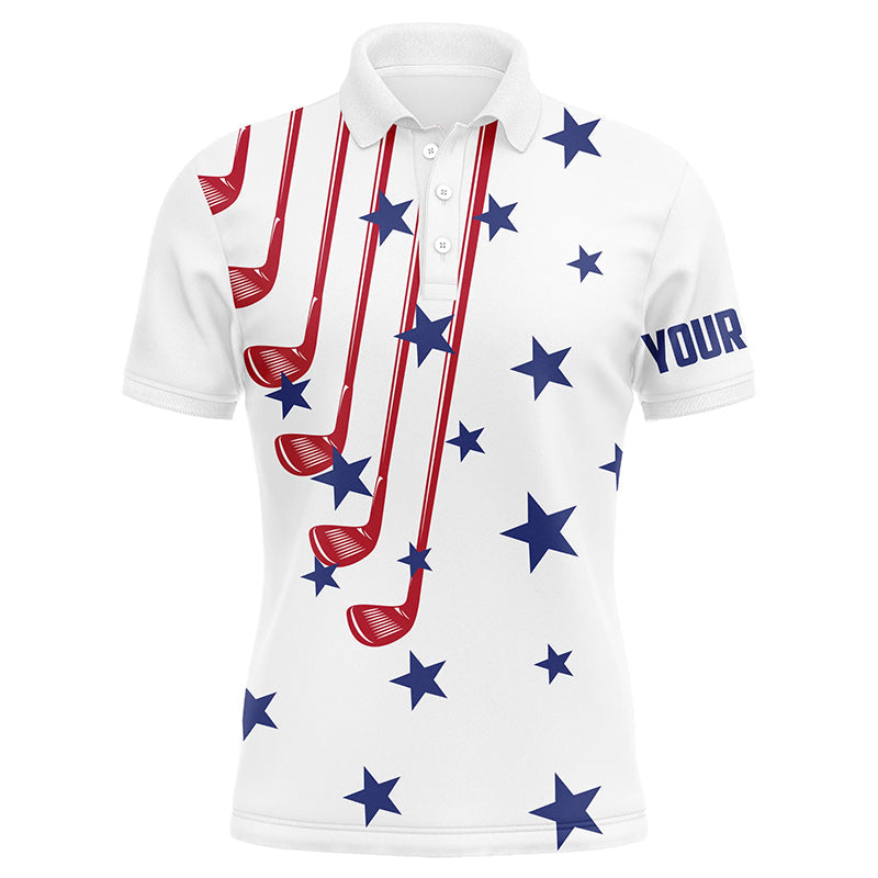 Personalized white golf clubs polos shirt for men American flag 4th July patriotic mens golf tops NQS7758