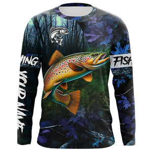 Brown trout Fishing blue camo fishing team trout Custom Long Sleeve UV protection fishing shirts NQS6071