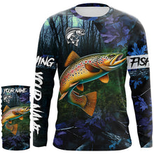 Load image into Gallery viewer, Brown trout Fishing blue camo fishing team trout Custom Long Sleeve UV protection fishing shirts NQS6071