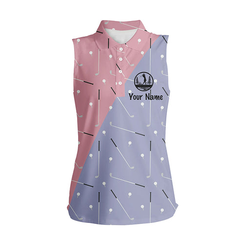 Women sleeveless polo shirt custom golf clubs pattern pink purple golf attire for women, golfing gifts NQS6078