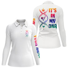 Load image into Gallery viewer, Watercolor white Womens golf polo shirts custom coffee golf wine it&#39;s in my DNA ladies golf tops NQS6081