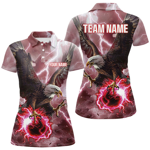 Red lightning thunder bowling Eagle custom Women Bowling Polo, Quarter Zip Shirts, bowlers jerseys NQS8180