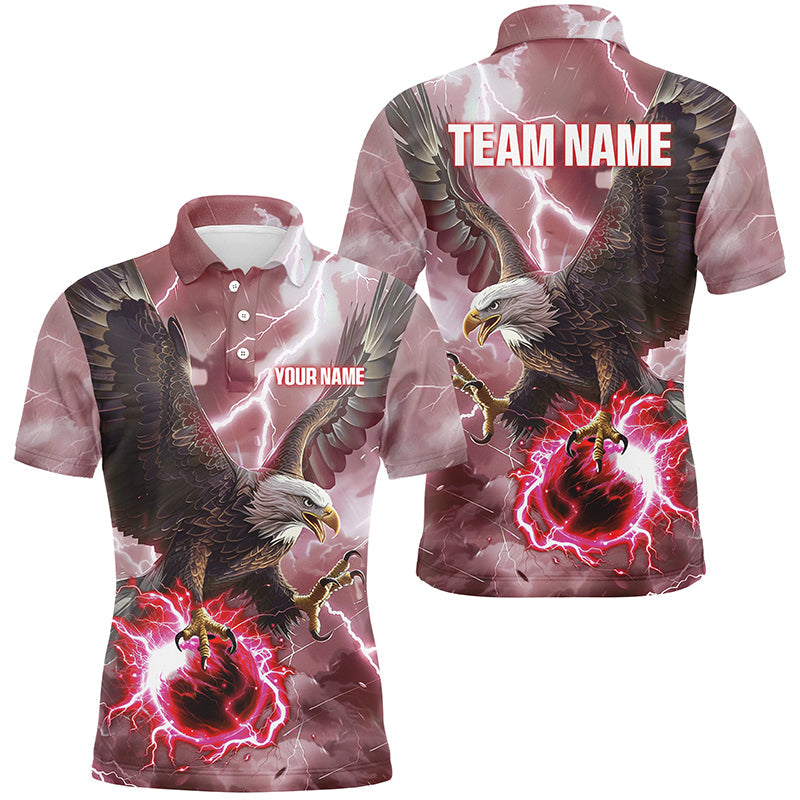 Red lightning thunder bowling Eagle custom Mens Bowling Polo, Quarter Zip Shirts, team bowler jerseys NQS8180