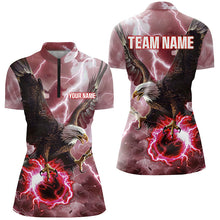 Load image into Gallery viewer, Red lightning thunder bowling Eagle custom Women Bowling Polo, Quarter Zip Shirts, bowlers jerseys NQS8180
