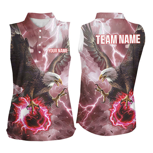 Red lightning thunder bowling Eagle custom Women sleeveless Polo Shirt, gift for team bowlers NQS8180