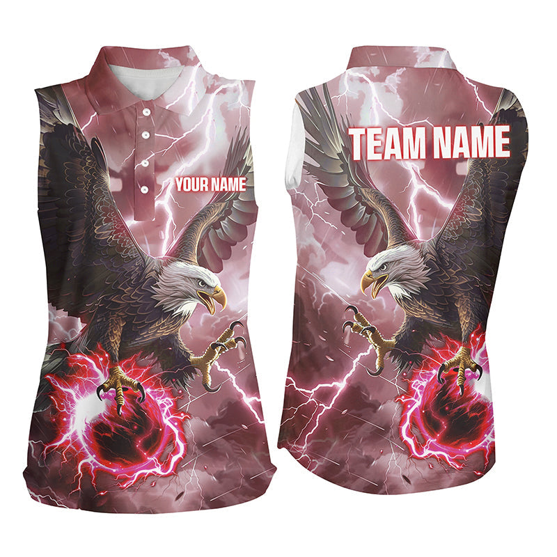 Red lightning thunder bowling Eagle custom Women sleeveless Polo Shirt, gift for team bowlers NQS8180