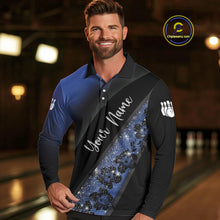 Load image into Gallery viewer, Black and Blue Glitter Flower Bowling Polo, Quarter Zip Shirt for Men Custom Bowling Team Jerseys NQS10383