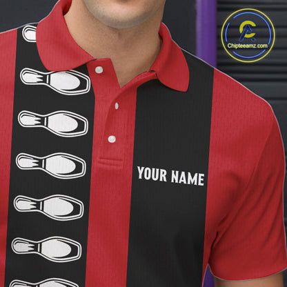 Red and black retro vintage Bowling polo, quarter zip shirts for men custom Bowling team jerseys NQS10385