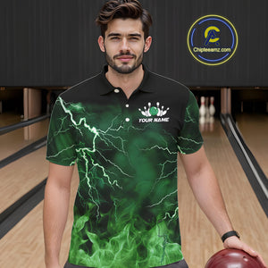 Mens bowling shirts Custom green lightning thunder flame Bowling Team Jersey, gift for team Bowlers NQS10388