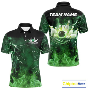 Mens bowling shirts Custom green lightning thunder flame Bowling Team Jersey, gift for team Bowlers NQS10388