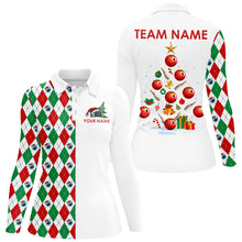 Load image into Gallery viewer, Red, Green and White argyle pattern Christmas tree Bowling Shirts for Women Custom Team Bowling jersey NQS8875