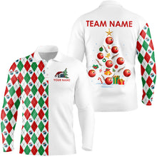 Load image into Gallery viewer, Red, Green and White argyle pattern Christmas tree Bowling Shirts for Men Custom Team Bowling jersey NQS8875