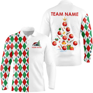 Red, Green and White argyle pattern Christmas tree Bowling Shirts for Men Custom Team Bowling jersey NQS8875