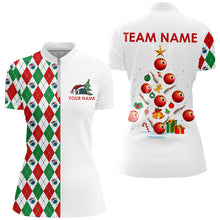 Load image into Gallery viewer, Red, Green and White argyle pattern Christmas tree Bowling Shirts for Women Custom Team Bowling jersey NQS8875