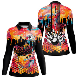 Orange hologram pattern Bowling Shirts for Women Custom Team Bowling jersey, Gift for Bowlers NQS8877