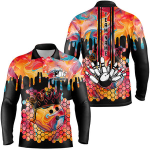 Orange hologram pattern Bowling Shirts for Men Custom Team Bowling jersey, Gift for Bowlers NQS8877