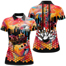 Load image into Gallery viewer, Orange hologram pattern Bowling Shirts for Women Custom Team Bowling jersey, Gift for Bowlers NQS8877