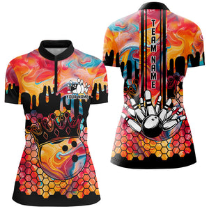 Orange hologram pattern Bowling Shirts for Women Custom Team Bowling jersey, Gift for Bowlers NQS8877