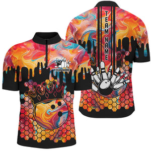 Orange hologram pattern Bowling Shirts for Men Custom Team Bowling jersey, Gift for Bowlers NQS8877