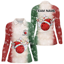 Load image into Gallery viewer, Christmas Bowling ball and pins Womens Bowling Shirts Custom Team Bowling jersey, Xmas Gift for Bowler NQS8879