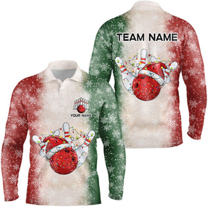 Christmas Bowling ball and pins Mens Bowling Shirts Custom Team Bowling jersey, Xmas Gift for Bowler NQS8879