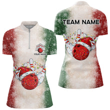 Load image into Gallery viewer, Christmas Bowling ball and pins Womens Bowling Shirts Custom Team Bowling jersey, Xmas Gift for Bowler NQS8879