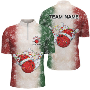 Christmas Bowling ball and pins Mens Bowling Shirts Custom Team Bowling jersey, Xmas Gift for Bowler NQS8879