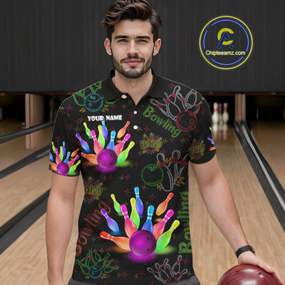 Colorful Neon Bowling shirts for men custom black bowling shirts, team bowling jerseys men NQS10984