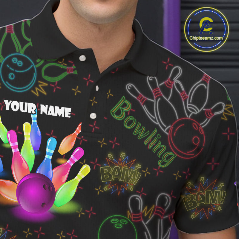 Colorful Neon Bowling shirts for men custom black bowling shirts, team bowling jerseys men NQS10984