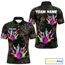 Load image into Gallery viewer, Colorful Neon Bowling shirts for men custom black bowling shirts, team bowling jerseys men NQS10984